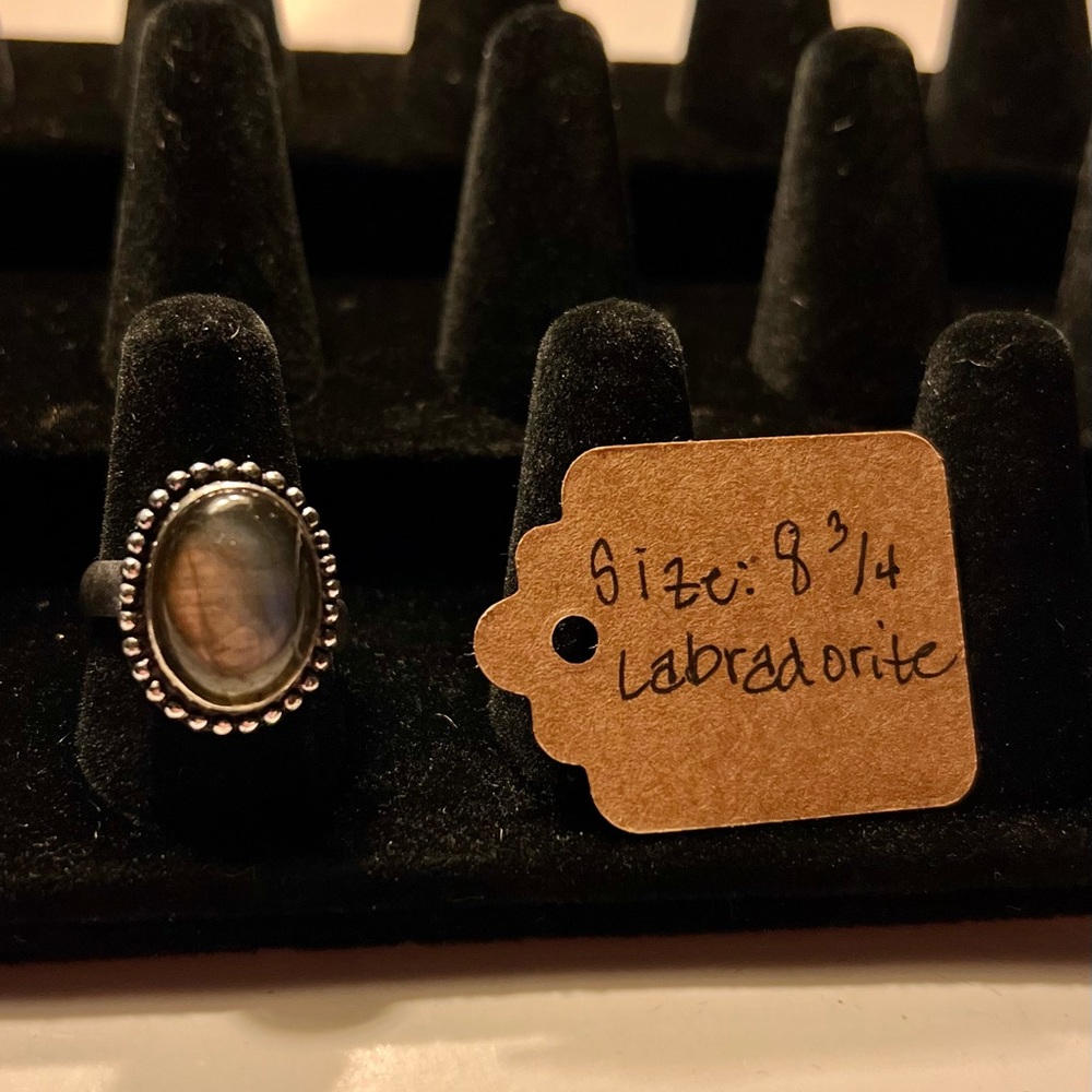 Handmade Natural Labradorite Stone Boho Ring .925 Stamp Size: 8.75